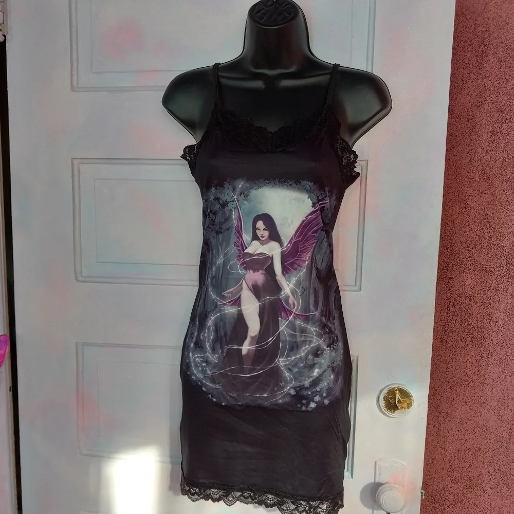 💥Fairy grunge bodycon gothic slip dress! Nwt! Sexy goth dress w/lace trim - Picture 3 of 12